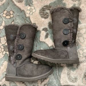 UGG Grey Tall Bailey Button Sheepskin Winter Boots